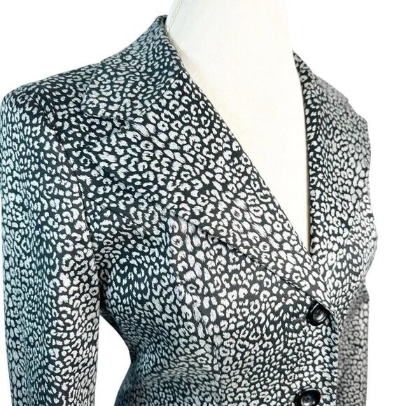 Vintage bebe Silver Metallic Leopard Animal Print Coat Lined Pockets USA Size 10 - Picture 2 of 10